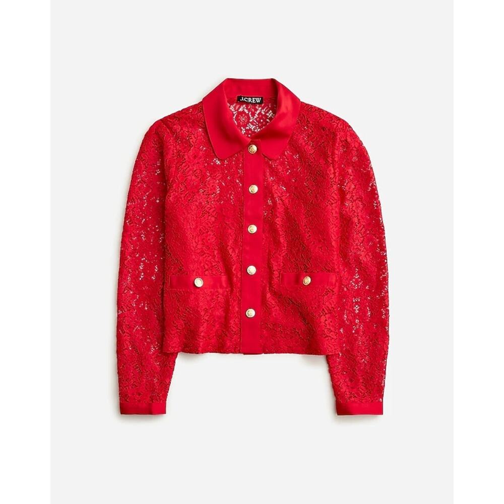J Crew Red Lace Lady Shirt Jacket Blouse NWT